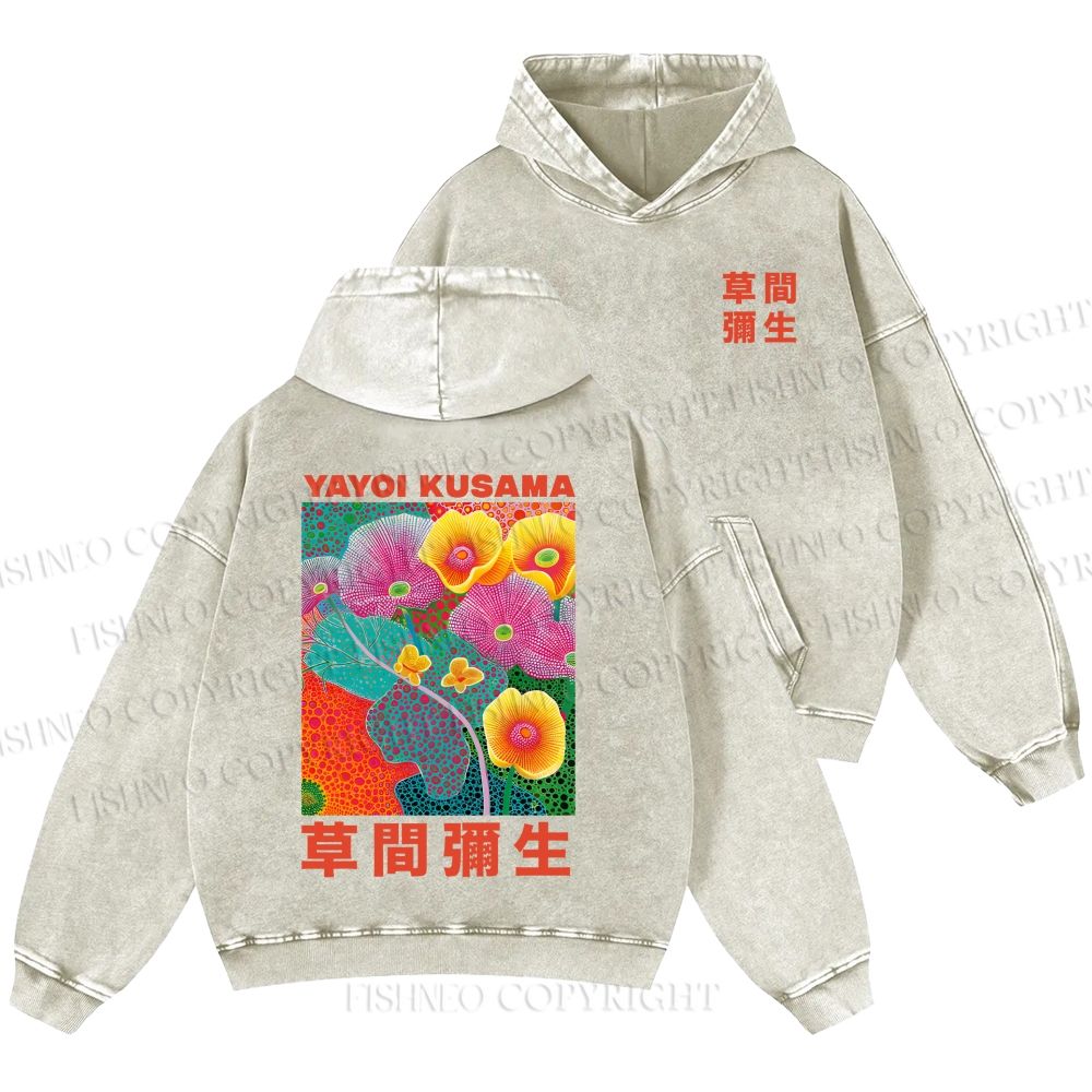 Unisex Yayoi Kusama Flowers Casual Shinigami Printed Double-sided Washed Hoodie