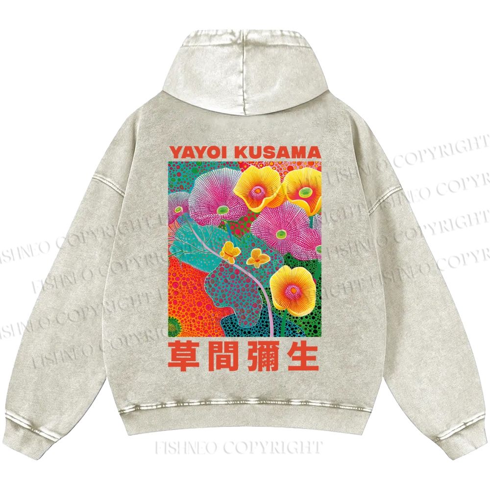 Unisex Yayoi Kusama Flowers Casual Shinigami Printed Double-sided Washed Hoodie