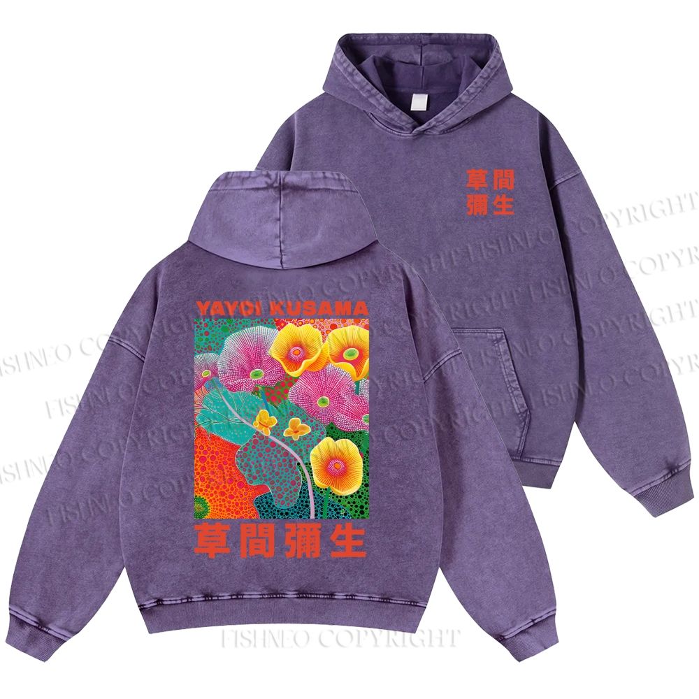 Unisex Yayoi Kusama Flowers Casual Shinigami Printed Double-sided Washed Hoodie