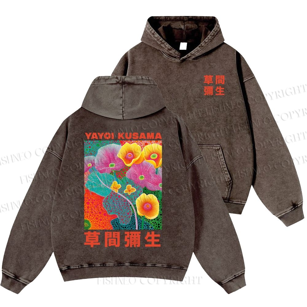 Unisex Yayoi Kusama Flowers Casual Shinigami Printed Double-sided Washed Hoodie