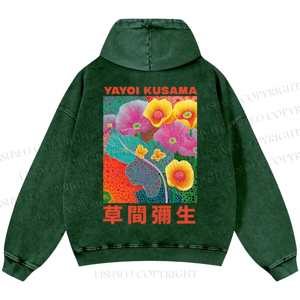 Unisex Yayoi Kusama Flowers Casual Shinigami Printed Double-sided Washed Hoodie