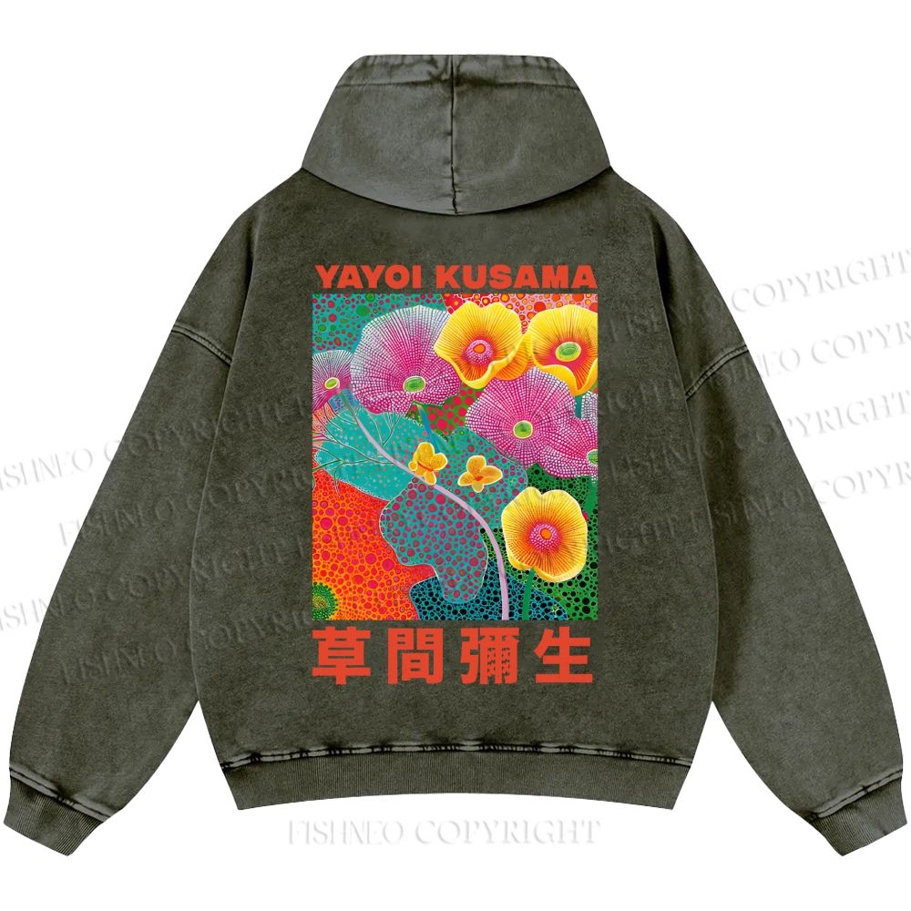 Unisex Yayoi Kusama Flowers Casual Shinigami Printed Double-sided Washed Hoodie