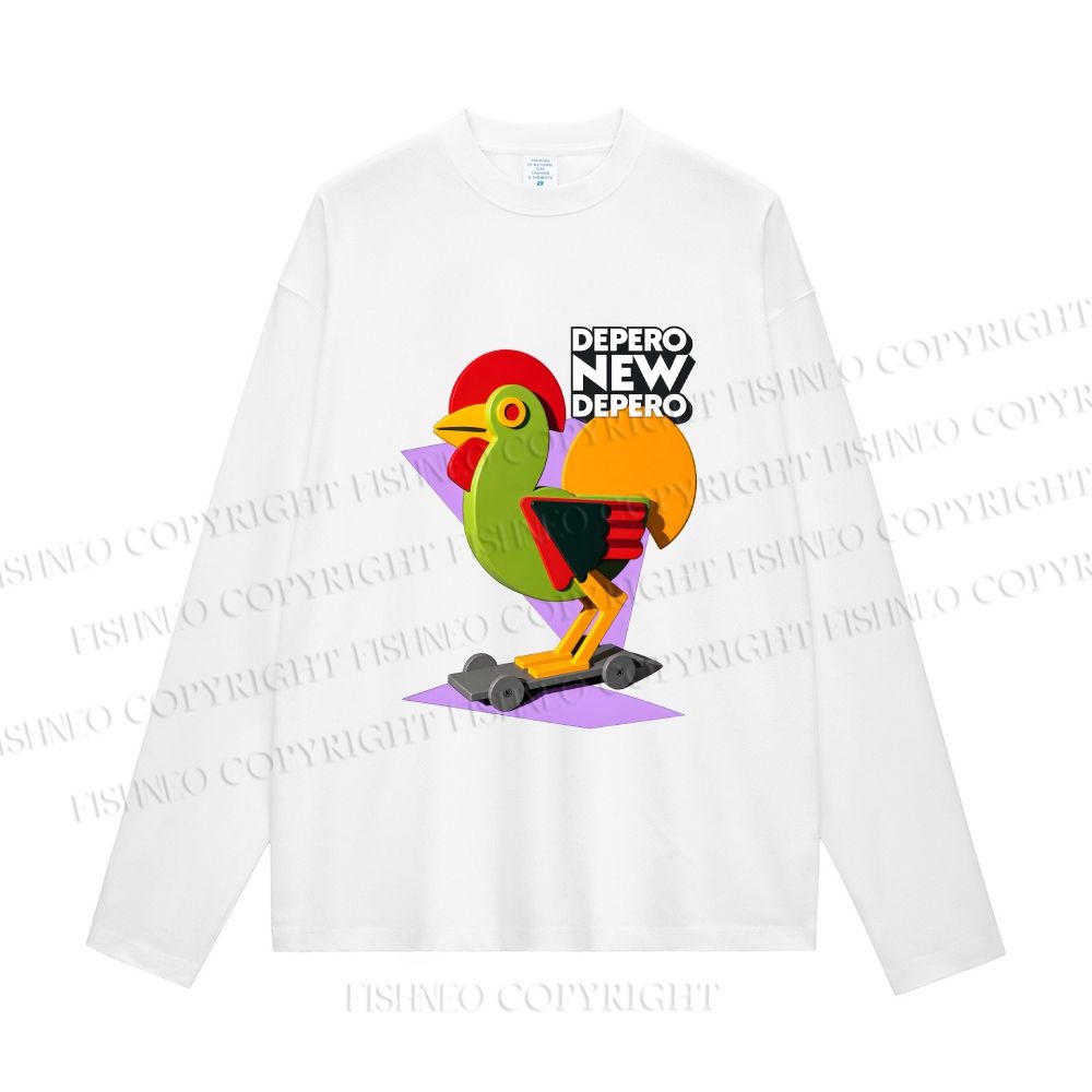 Unisex Fortunato Depero Geometric Rooster Toy Casual Cotton Printed Long Sleeve T-shirt