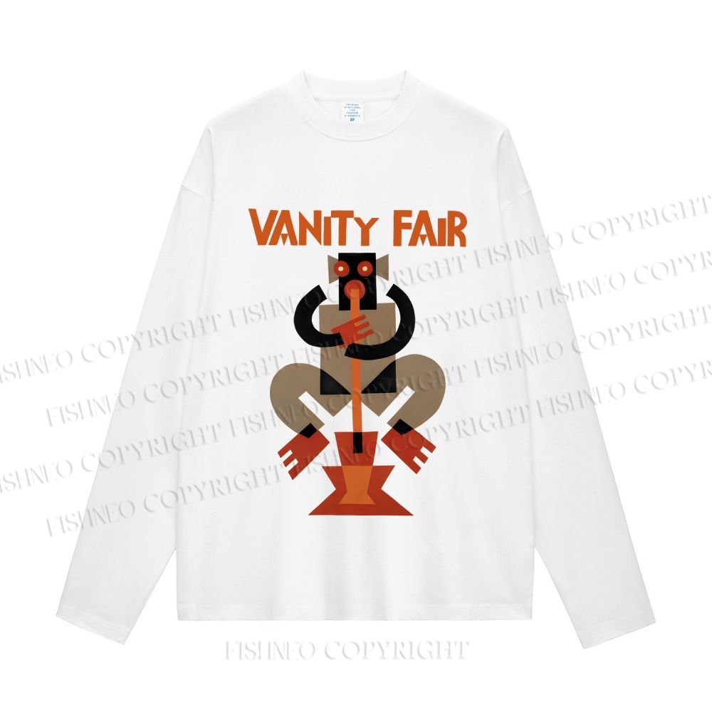 Unisex Fortunato Depero Geometric Monkey Casual Cotton Printed Long Sleeve T-shirt