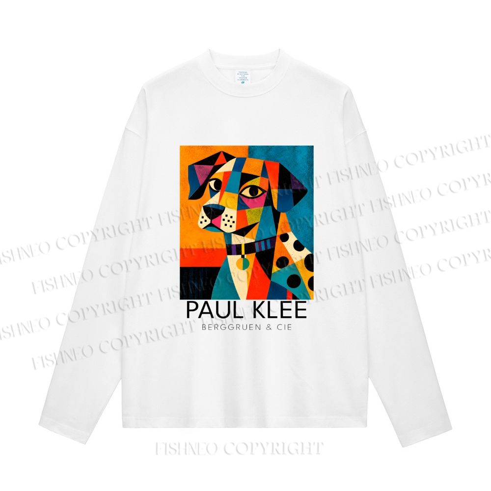 Unisex Paul Klee Geometric Dog Casual Cotton Printed Long Sleeve T-shirt