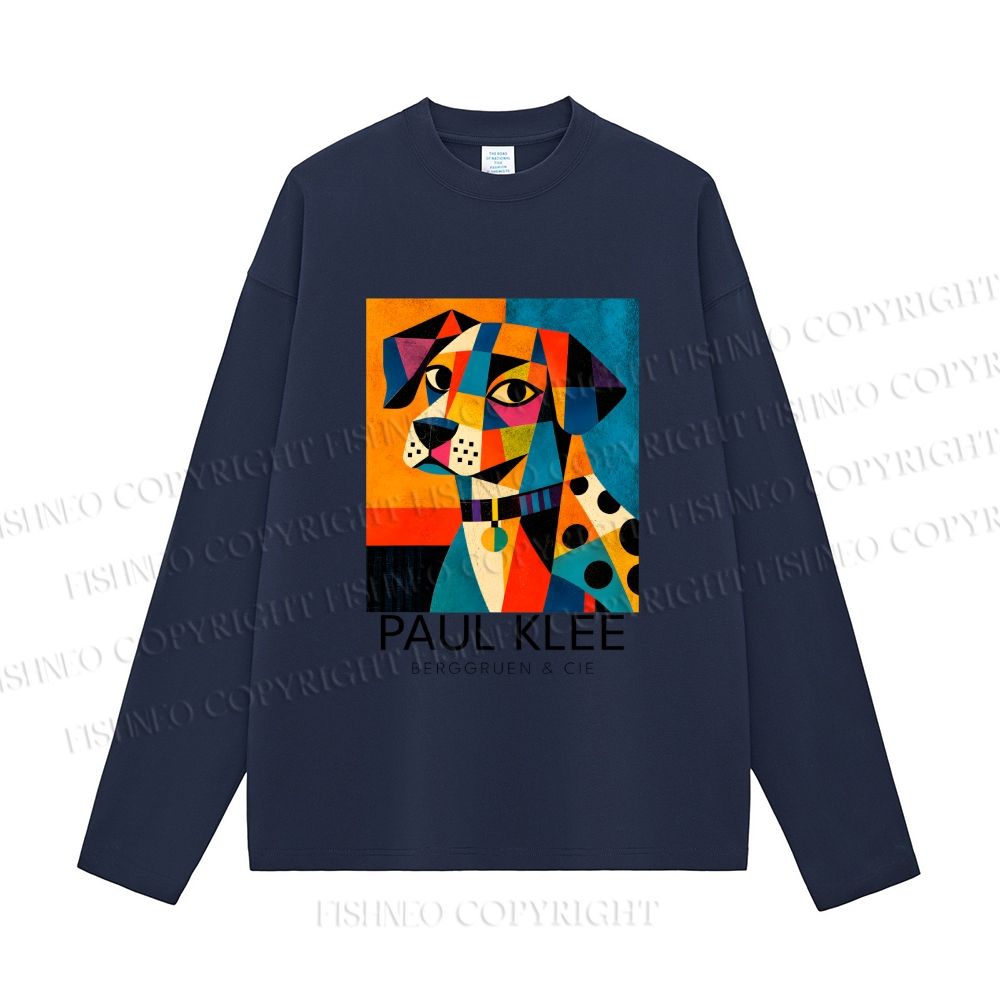 Unisex Paul Klee Geometric Dog Casual Cotton Printed Long Sleeve T-shirt