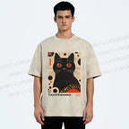 Unisex Yayoi Kusama Black Cat Printed Washed Tee
