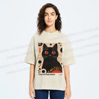 Unisex Yayoi Kusama Black Cat Printed Washed Tee