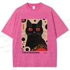 Unisex Yayoi Kusama Black Cat Printed Washed Tee