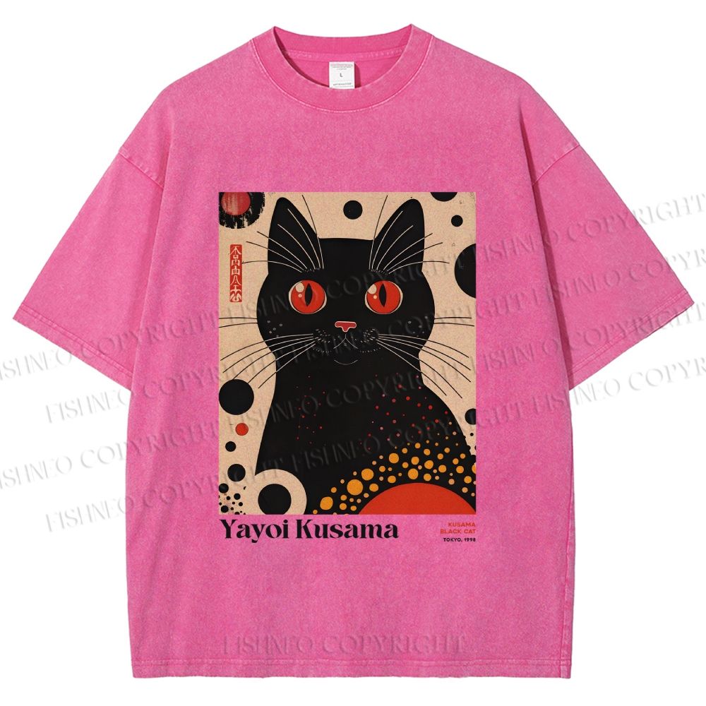 Unisex Yayoi Kusama Black Cat Printed Washed Tee