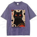 Unisex Yayoi Kusama Black Cat Printed Washed Tee