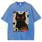 Unisex Yayoi Kusama Black Cat Printed Washed Tee