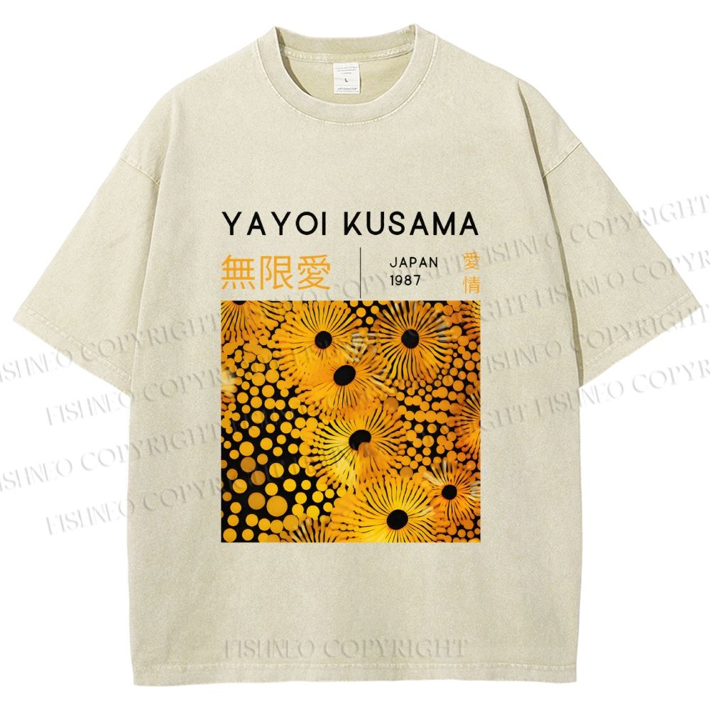 Unisex Yayoi Kusama Yellow Flowers Printed Washed Tee