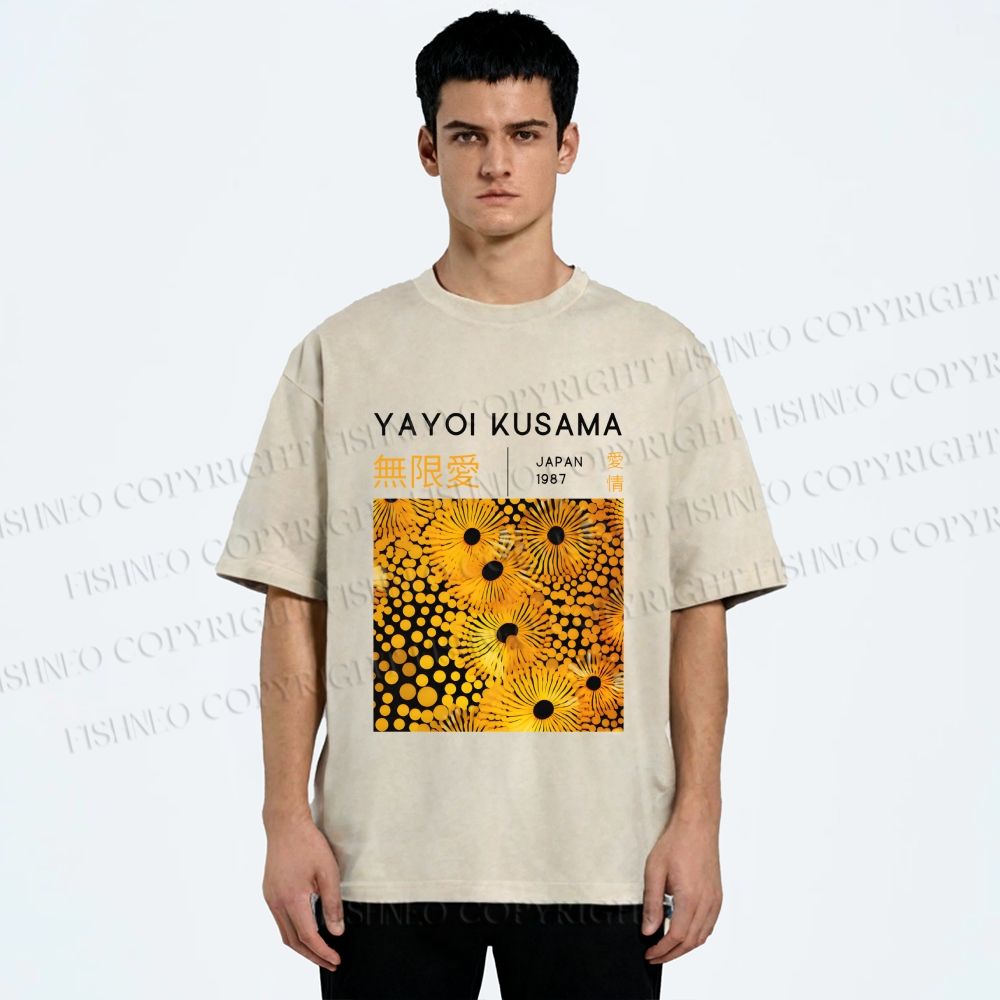 Unisex Yayoi Kusama Yellow Flowers Printed Washed Tee