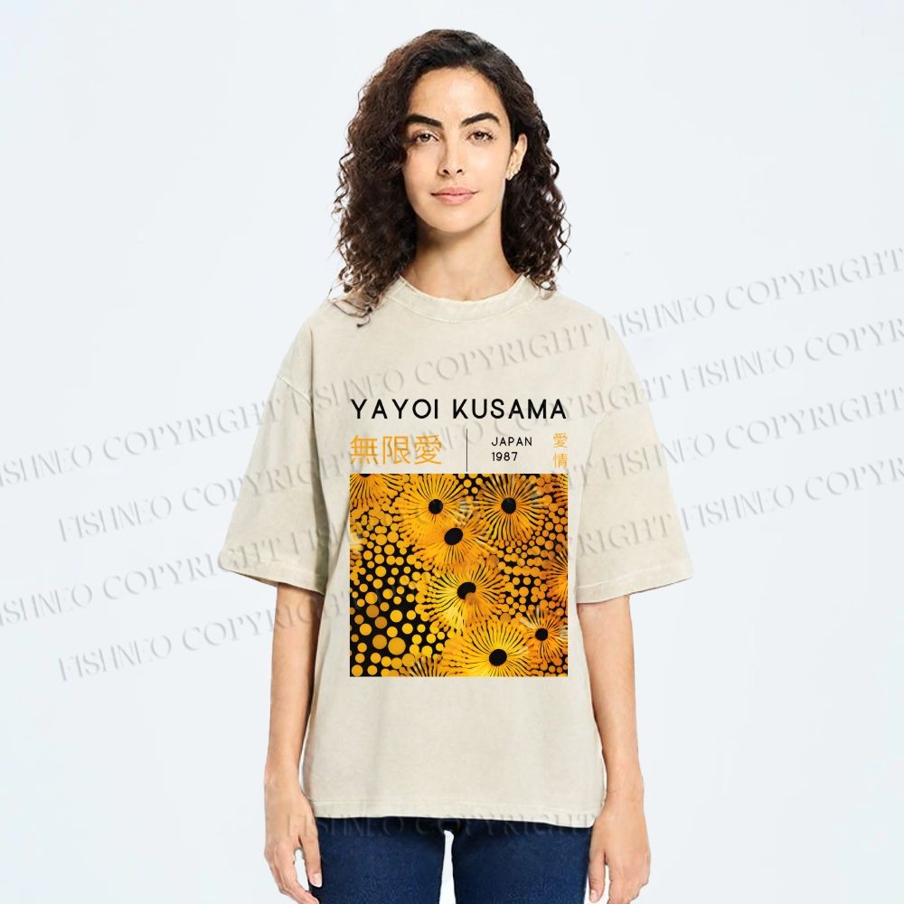 Unisex Yayoi Kusama Yellow Flowers Printed Washed Tee