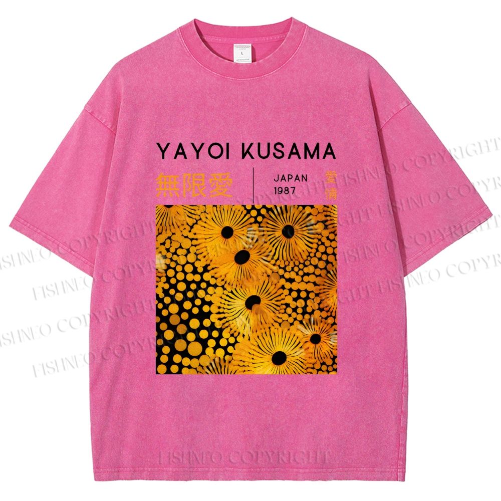 Unisex Yayoi Kusama Yellow Flowers Printed Washed Tee
