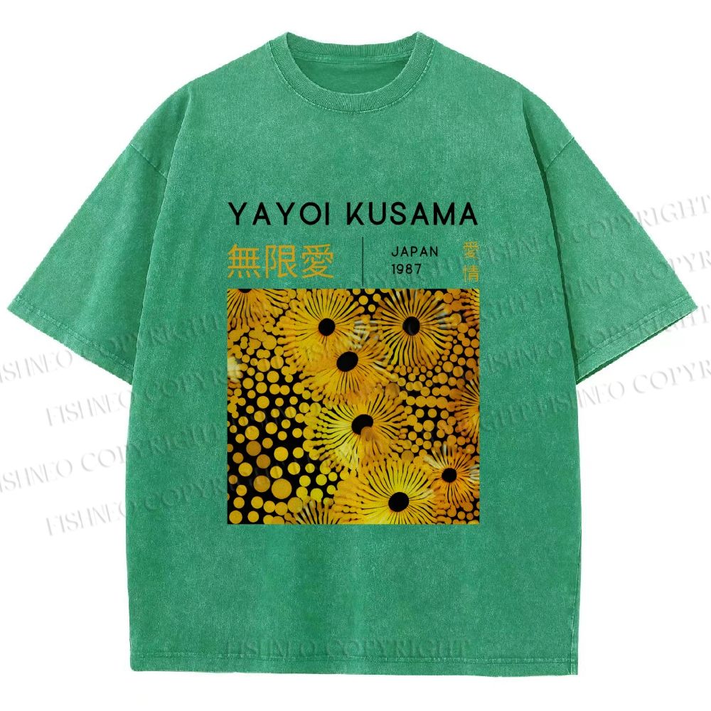 Unisex Yayoi Kusama Yellow Flowers Printed Washed Tee