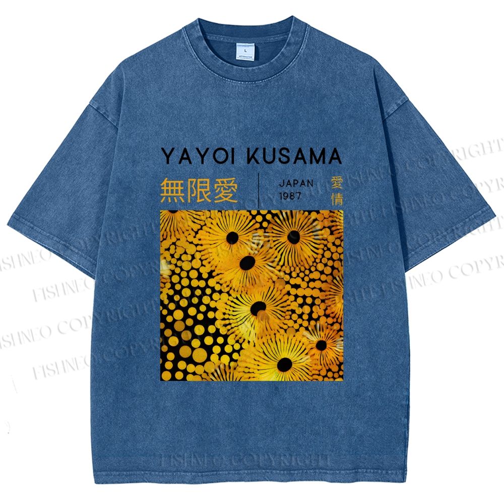 Unisex Yayoi Kusama Yellow Flowers Printed Washed Tee