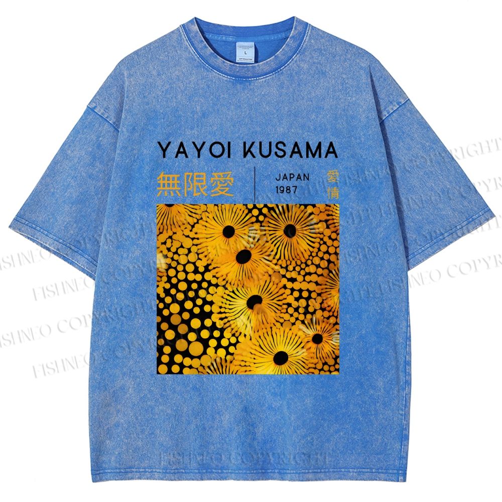 Unisex Yayoi Kusama Yellow Flowers Printed Washed Tee