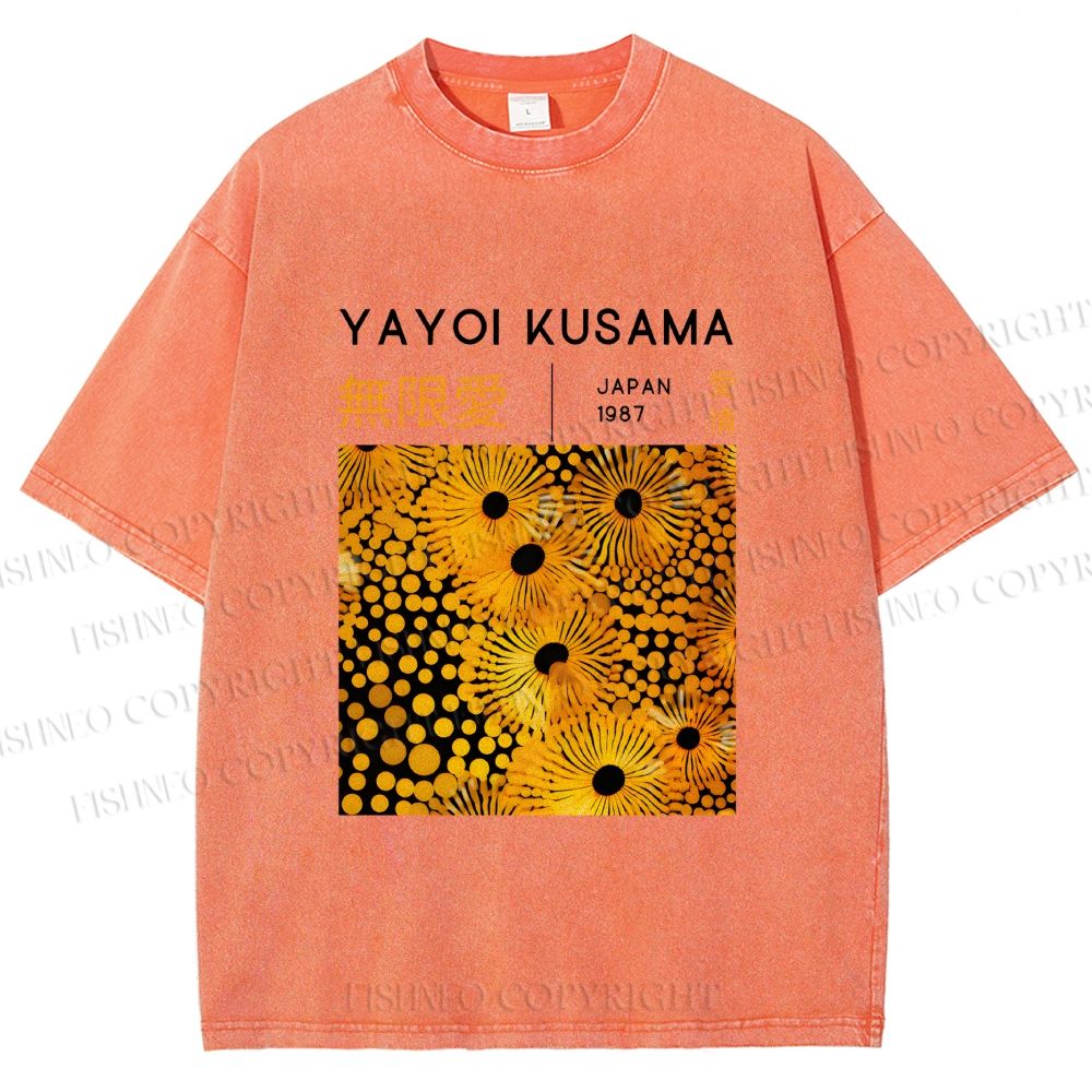 Unisex Yayoi Kusama Yellow Flowers Printed Washed Tee