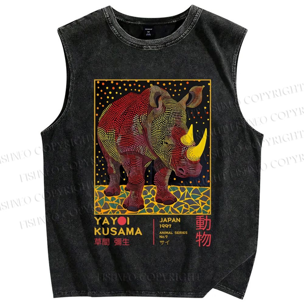 Unisex Yayoi Kusama Rhino Printed Washed Tank Top