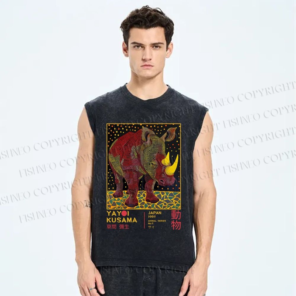 Unisex Yayoi Kusama Rhino Printed Washed Tank Top