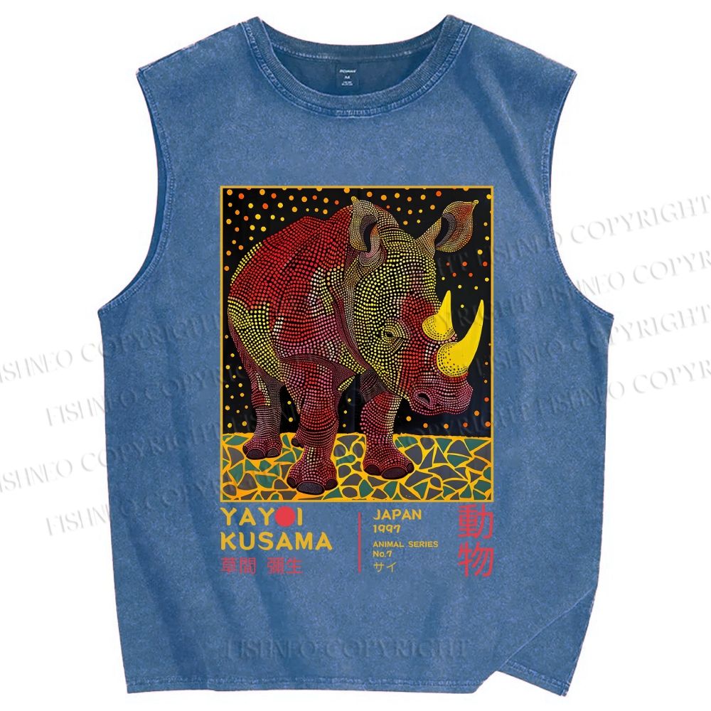 Unisex Yayoi Kusama Rhino Printed Washed Tank Top