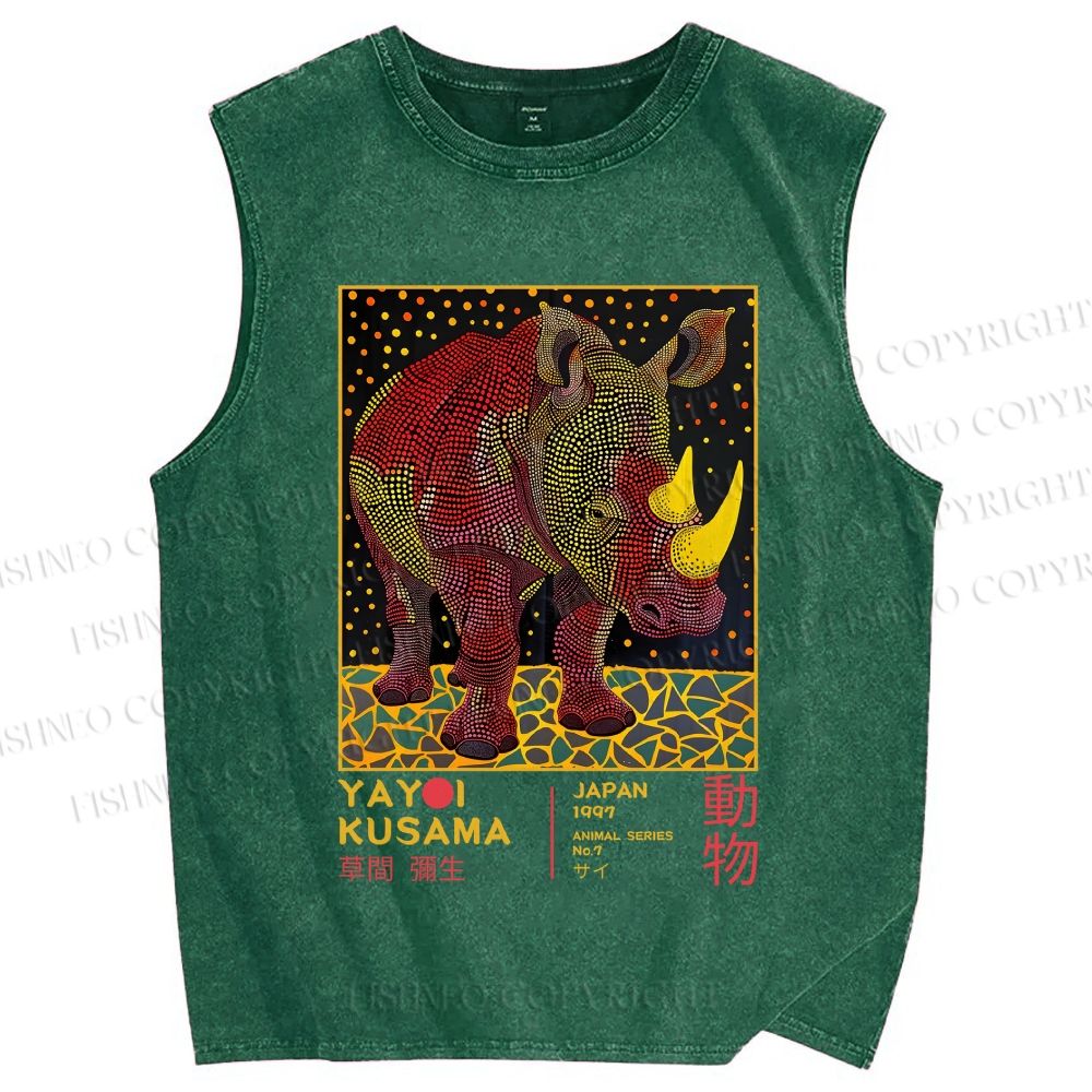 Unisex Yayoi Kusama Rhino Printed Washed Tank Top