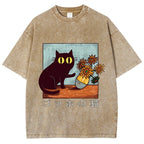 Cat Vincent Van Gogh Vintage Wash Japanese Design T-Shirt