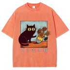Cat Vincent Van Gogh Vintage Wash Japanese Design T-Shirt