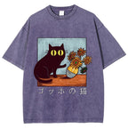 Cat Vincent Van Gogh Vintage Wash Japanese Design T-Shirt