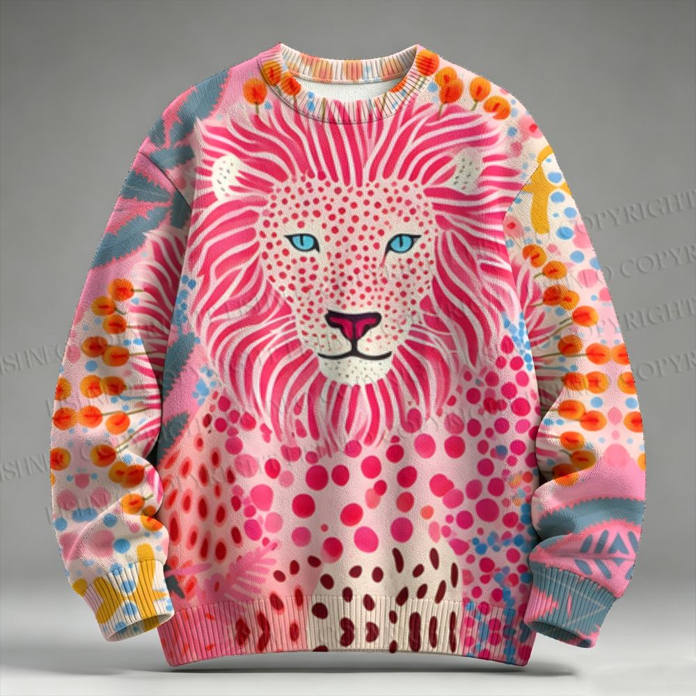Polka Dot Pink Lion Raglan Sweater