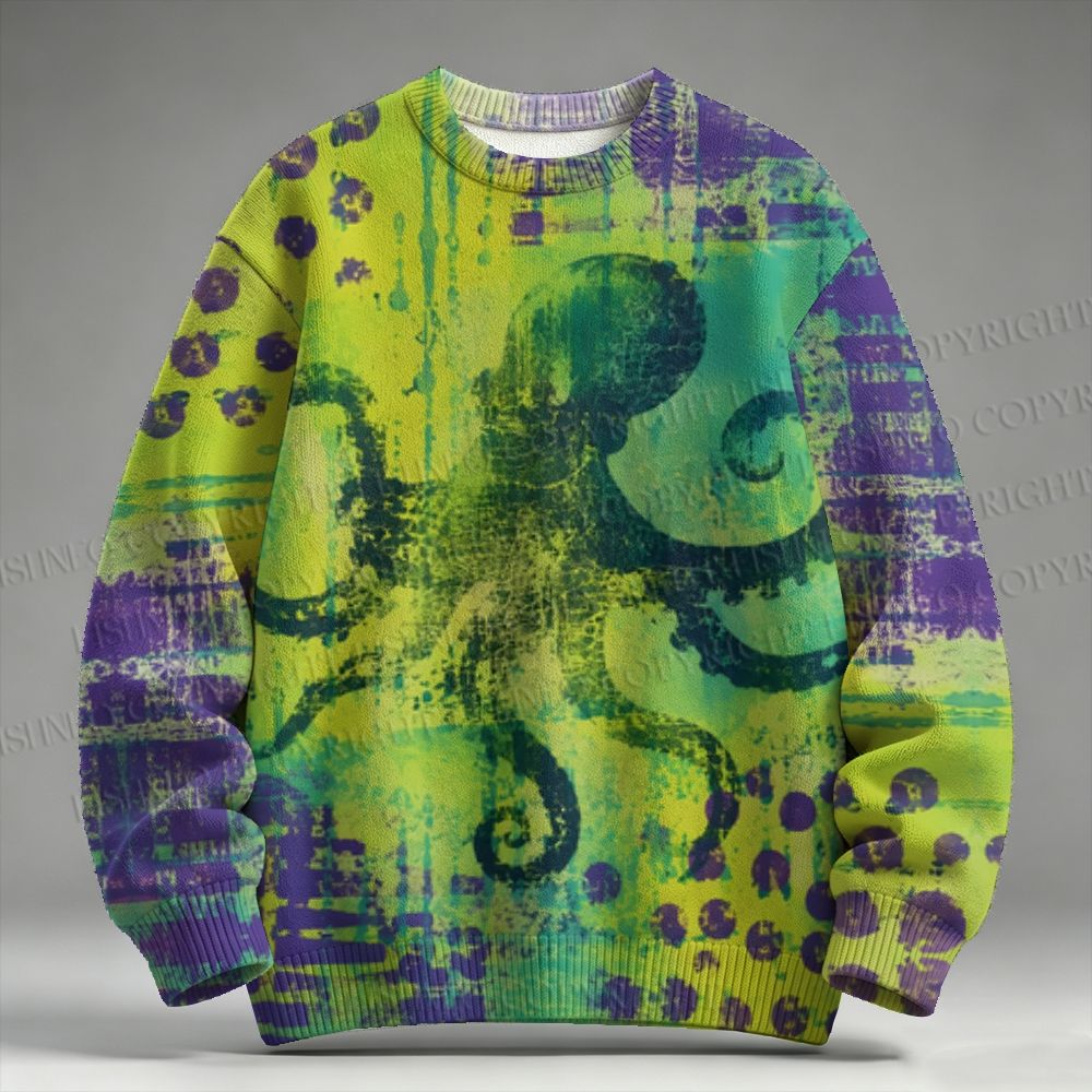 Abstract Octopus Printed Raglan Sweater