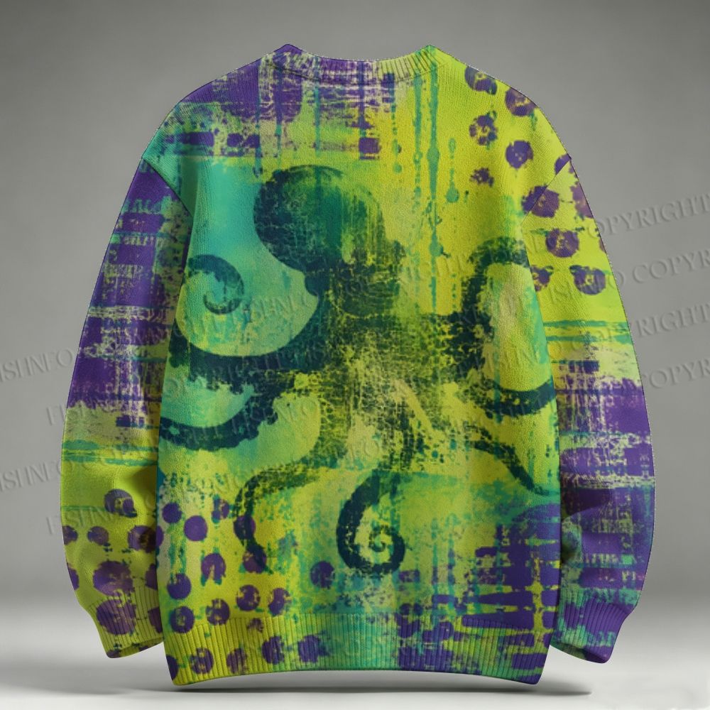 Abstract Octopus Printed Raglan Sweater