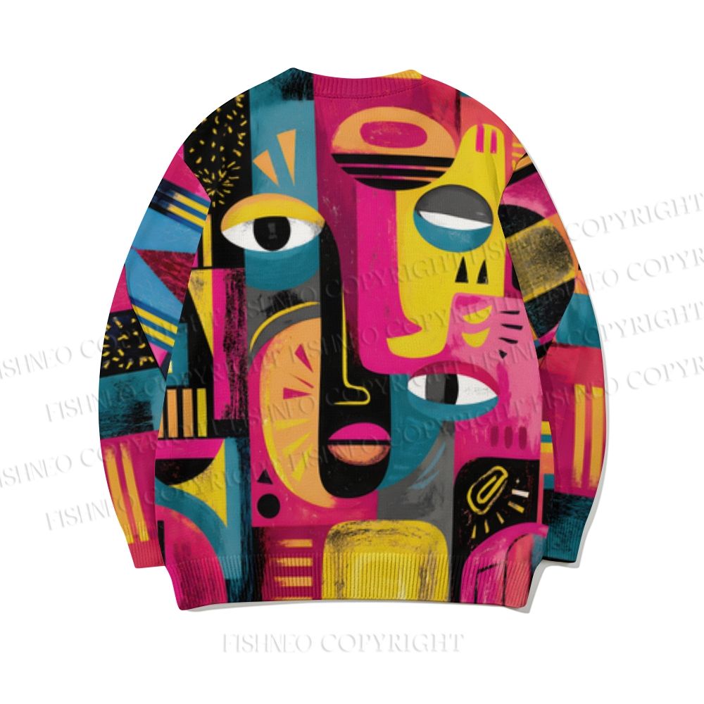 Abstract Eyes Art Core-spun yarn long-sleeve sweater