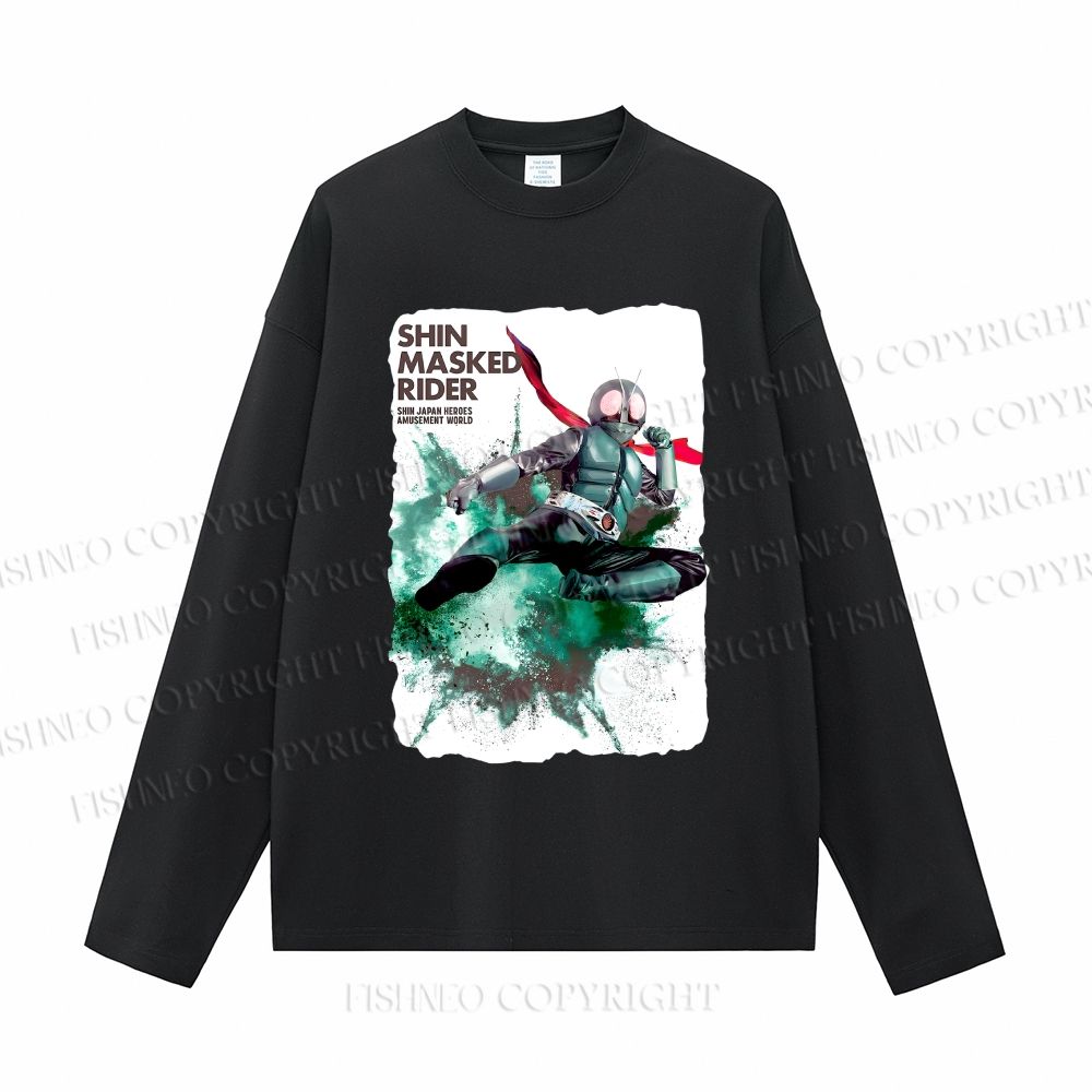 Unisex Shin Kamen Rider Kicking Casual Cotton Printed Long Sleeve T-shirt