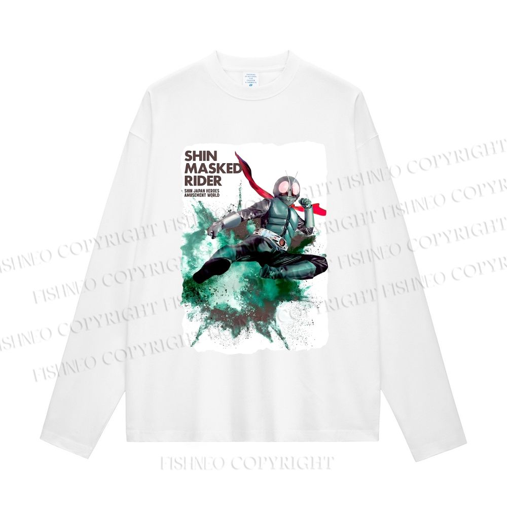 Unisex Shin Kamen Rider Kicking Casual Cotton Printed Long Sleeve T-shirt
