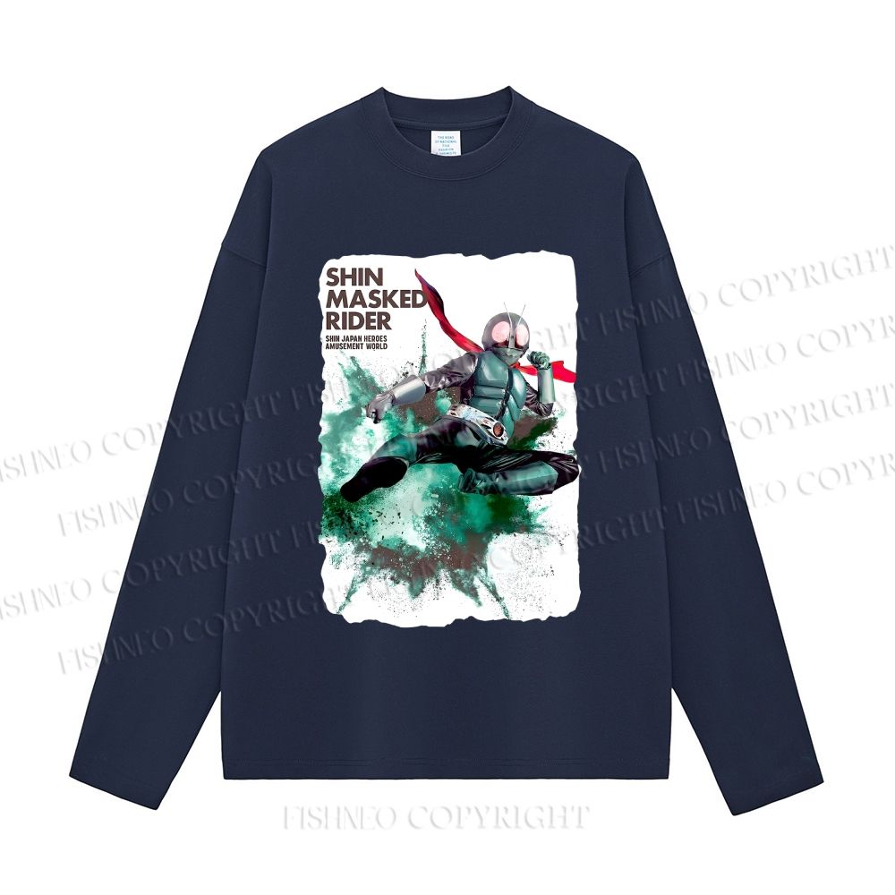 Unisex Shin Kamen Rider Kicking Casual Cotton Printed Long Sleeve T-shirt