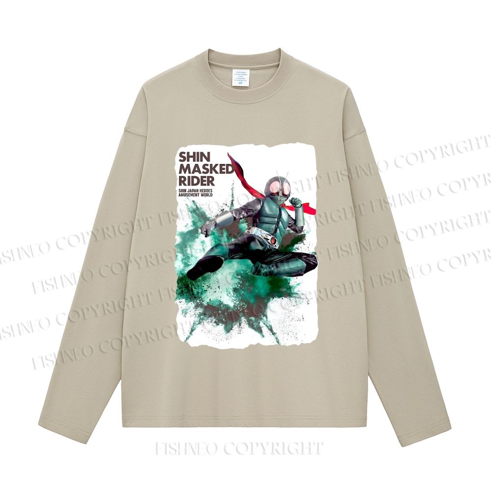 Unisex Shin Kamen Rider Kicking Casual Cotton Printed Long Sleeve T-shirt