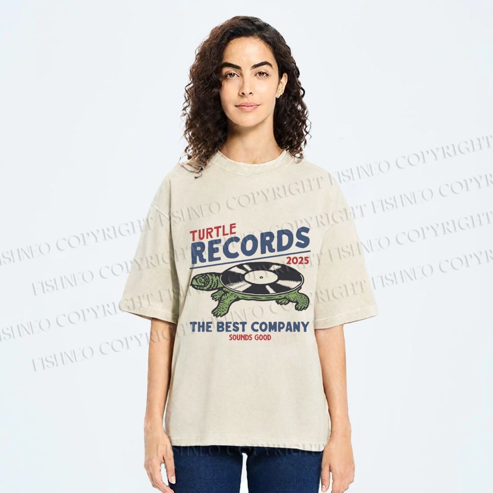 Unisex Turtle CD Printed Washed Tee