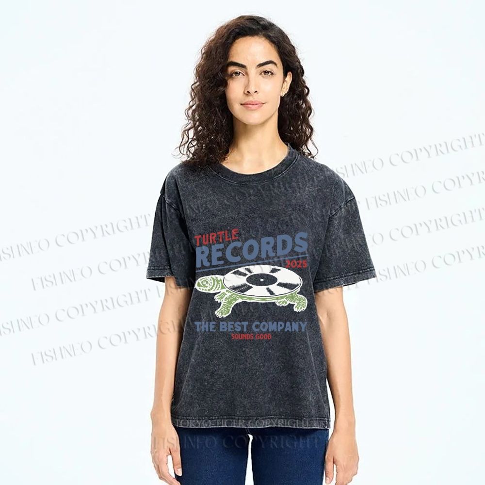 Unisex Turtle CD Printed Washed Tee