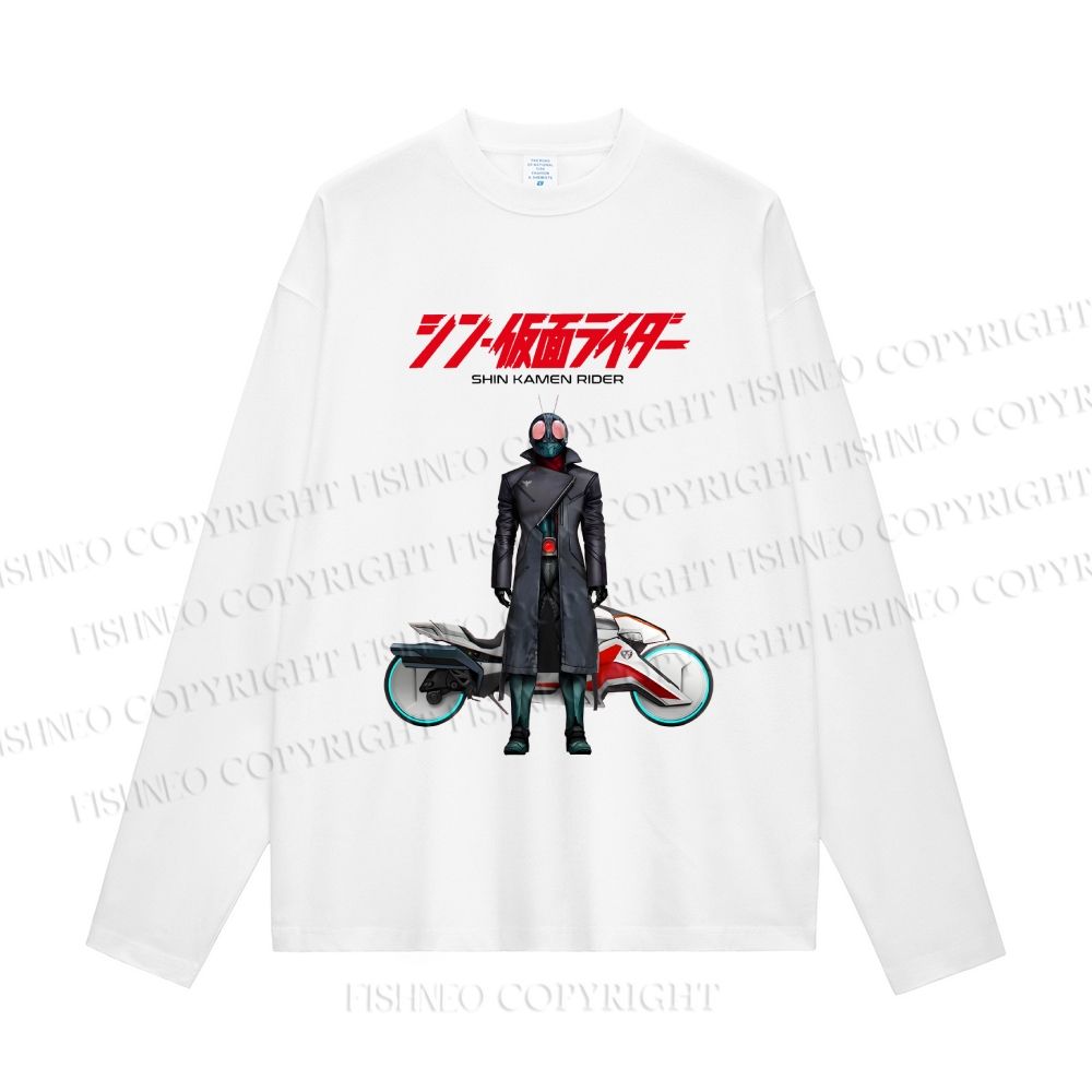 Unisex Shin Kamen Rider With Motorcycle Casual Cotton Printed Long Sleeve T-shirt