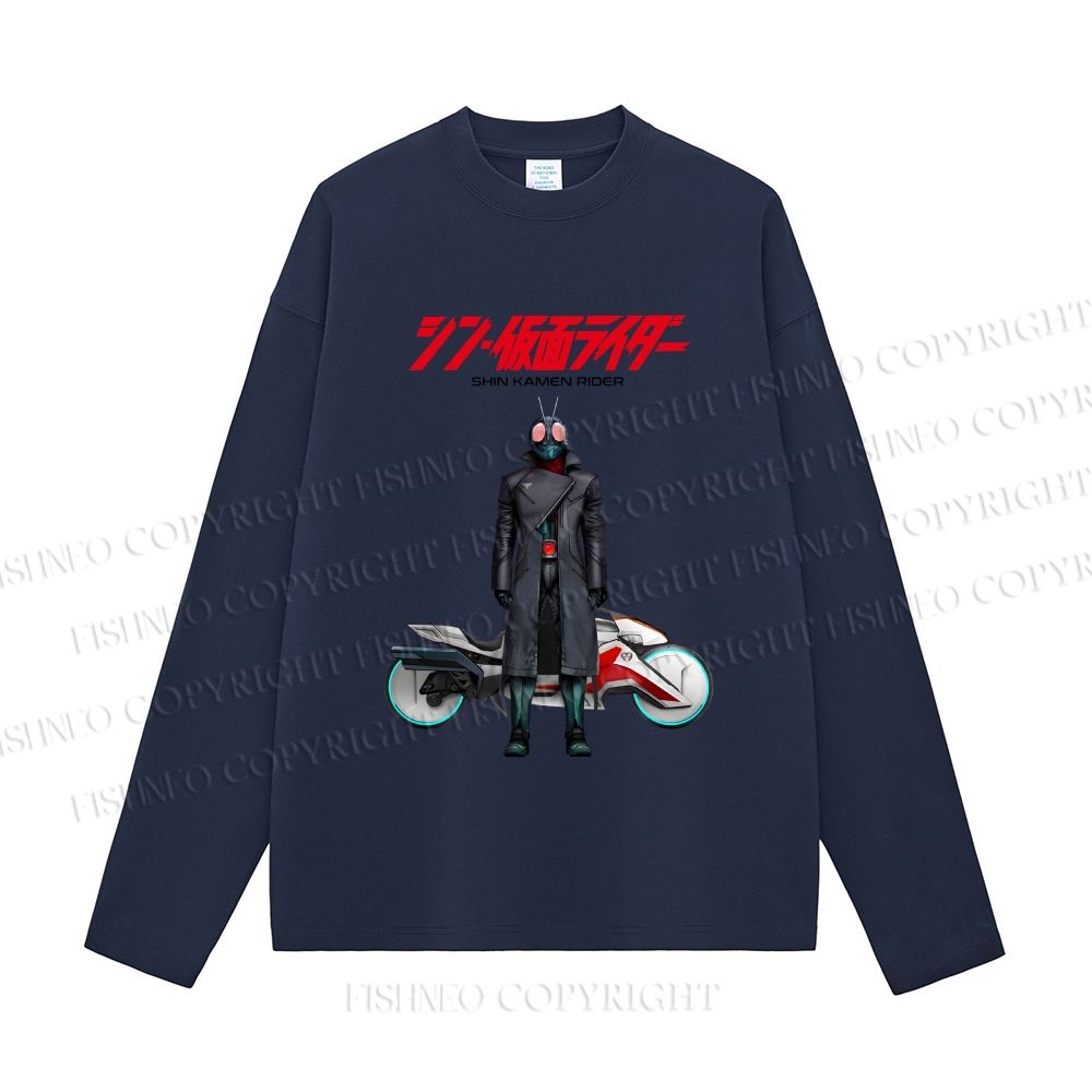 Unisex Shin Kamen Rider With Motorcycle Casual Cotton Printed Long Sleeve T-shirt