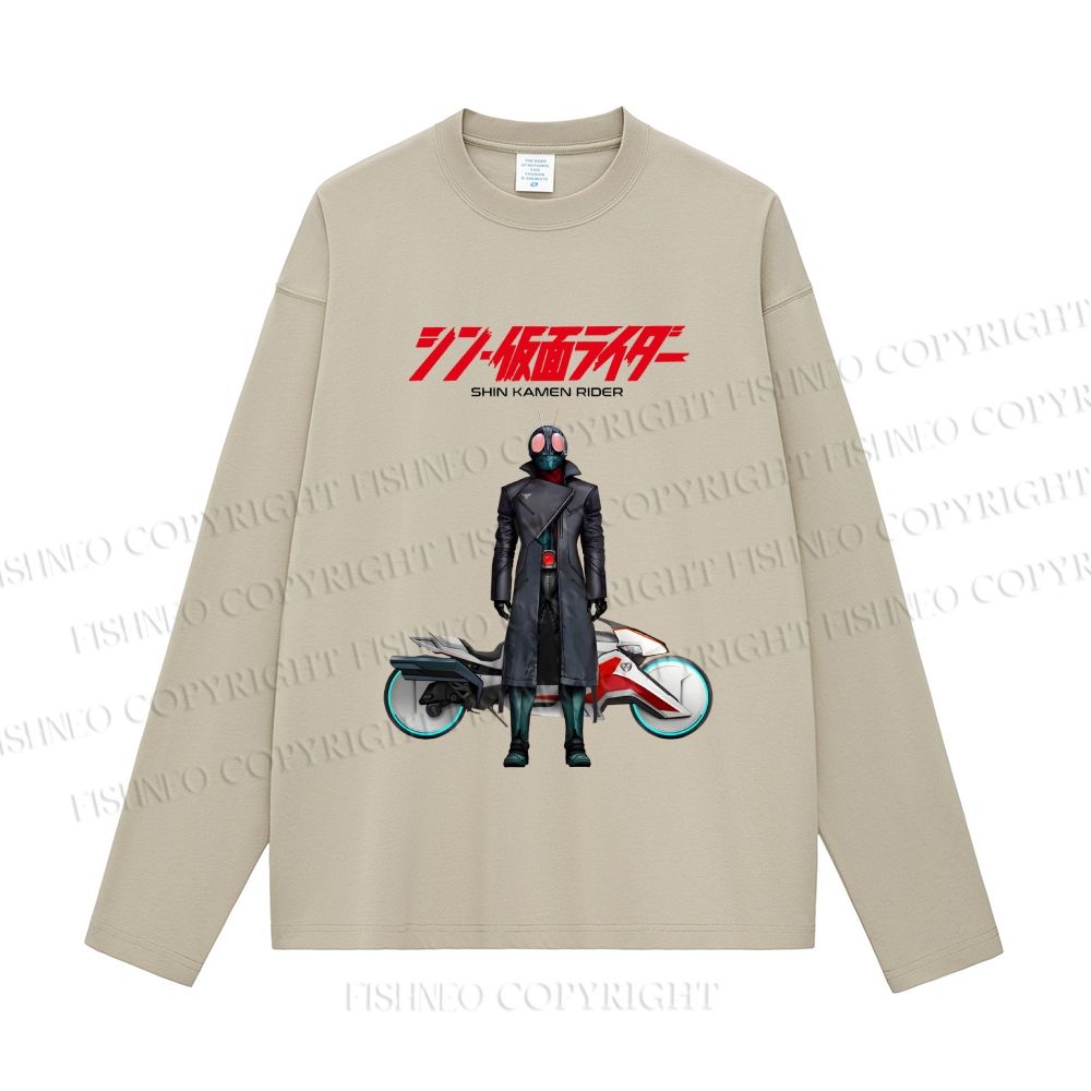 Unisex Shin Kamen Rider With Motorcycle Casual Cotton Printed Long Sleeve T-shirt