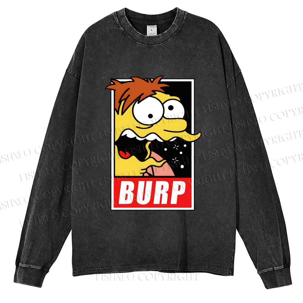 Unisex The Simpsons Barney Gumble BURP Casual Washed Printed Long Sleeve T-shirt