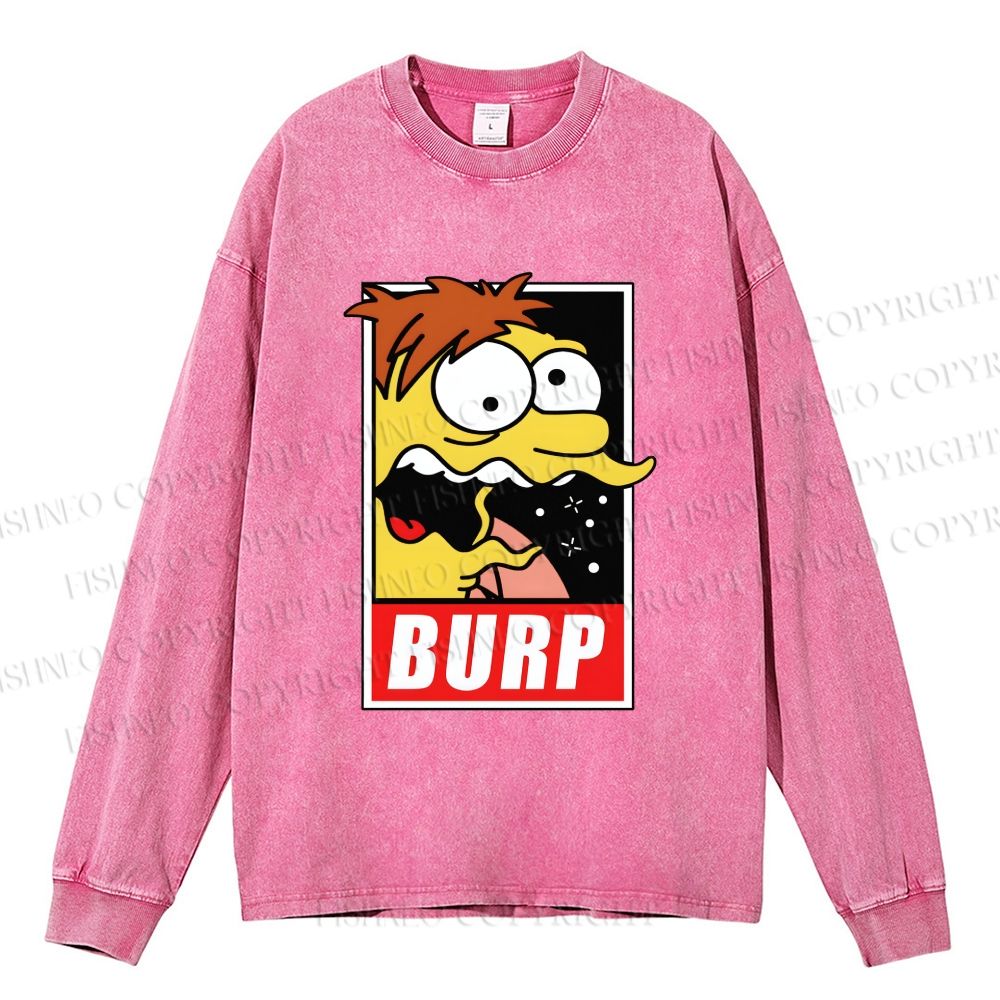 Unisex The Simpsons Barney Gumble BURP Casual Washed Printed Long Sleeve T-shirt
