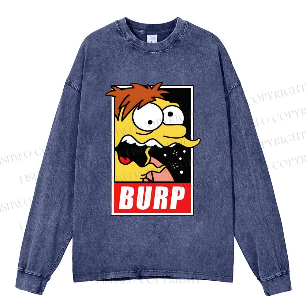 Unisex The Simpsons Barney Gumble BURP Casual Washed Printed Long Sleeve T-shirt