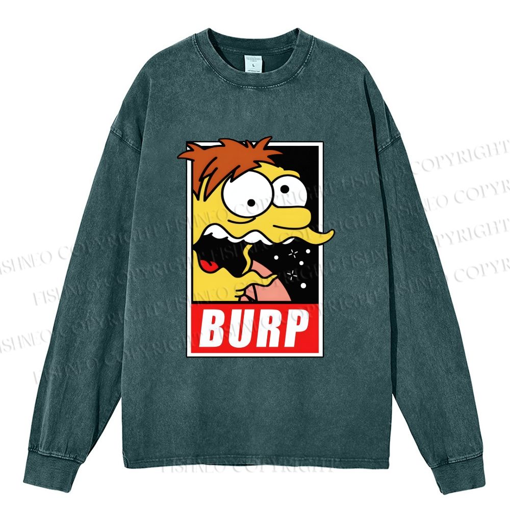 Unisex The Simpsons Barney Gumble BURP Casual Washed Printed Long Sleeve T-shirt