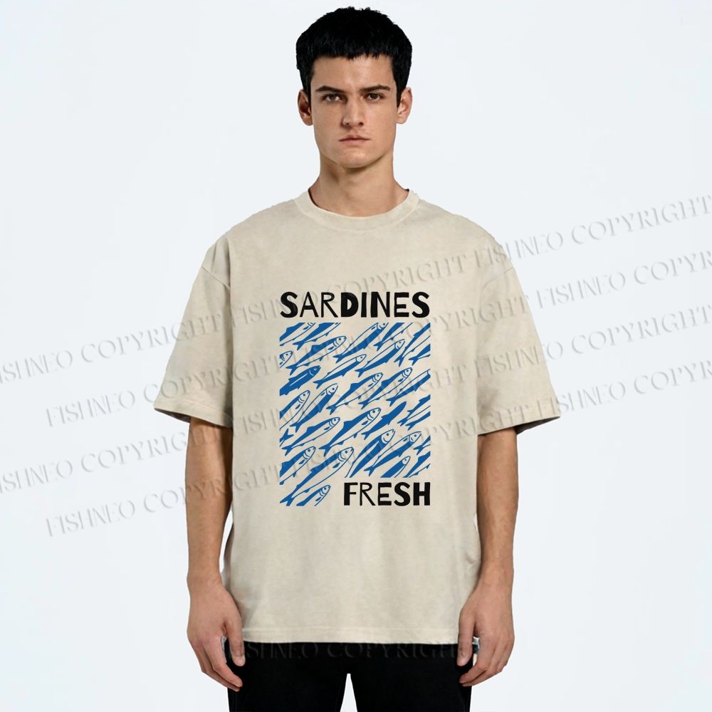 Unisex Fresh Sardines Printed Washed Tee