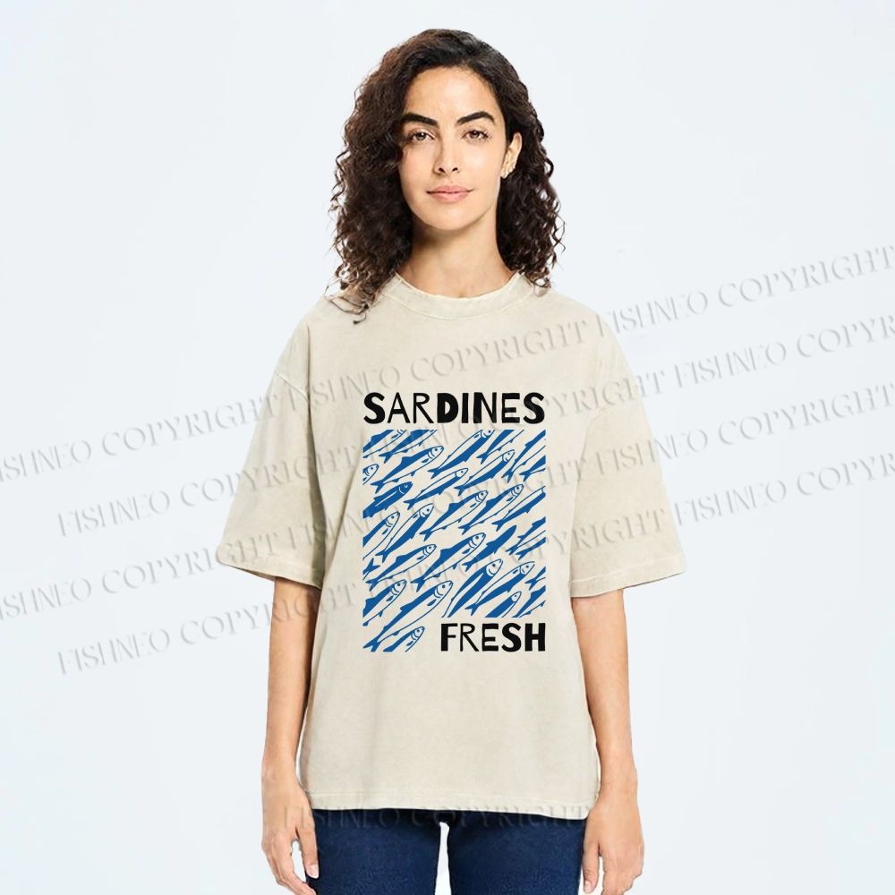 Unisex Fresh Sardines Printed Washed Tee